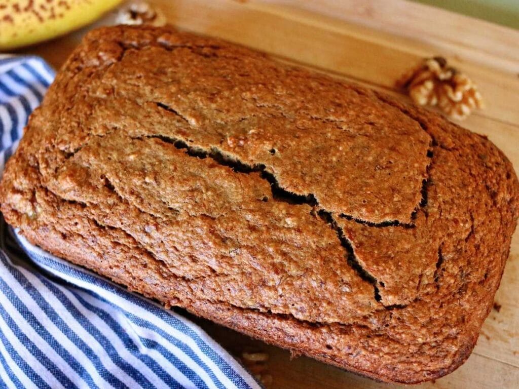 Loaf of oat flour banana bread.