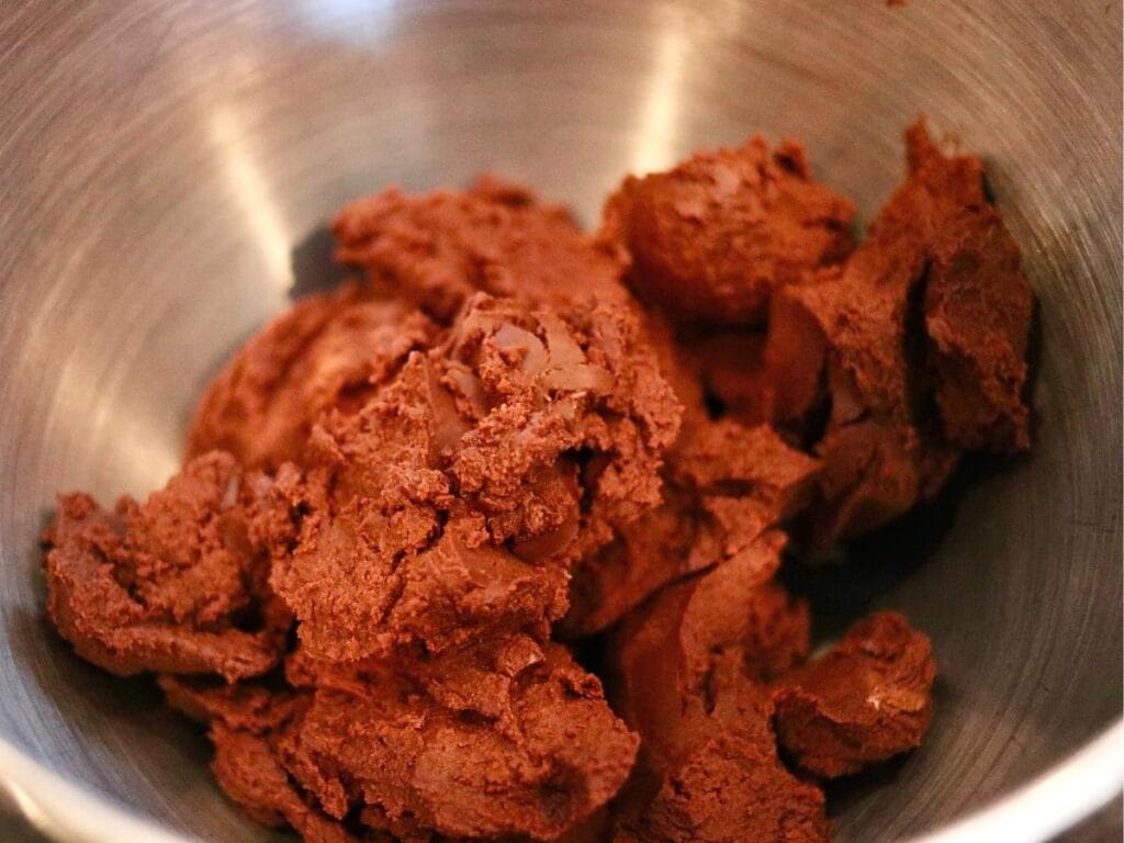 Chilled chocolate mixture in a bowl.