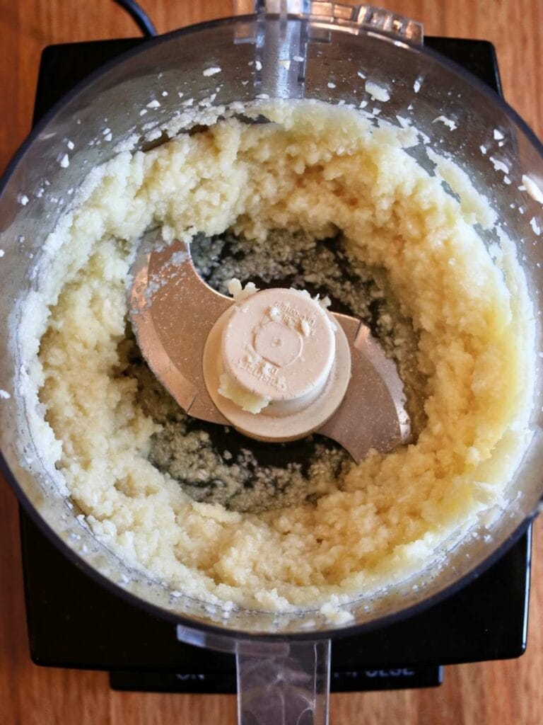 Garlic paste in a food processor.