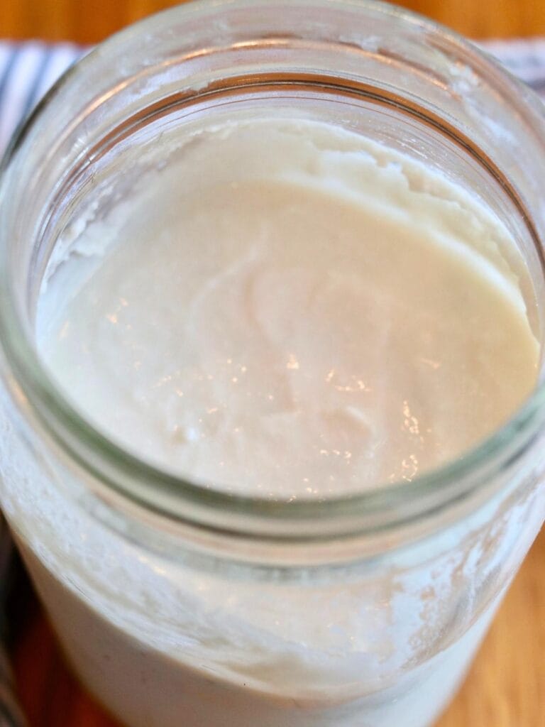 Mason jar with coconut yogurt.