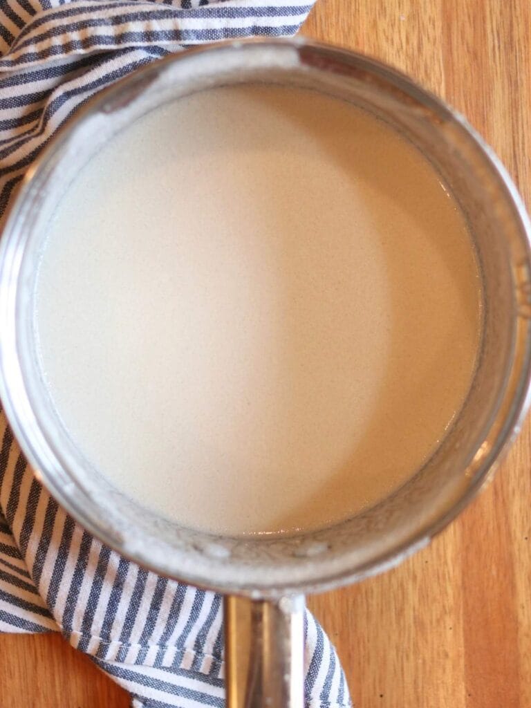 Coconut cream in a pan.
