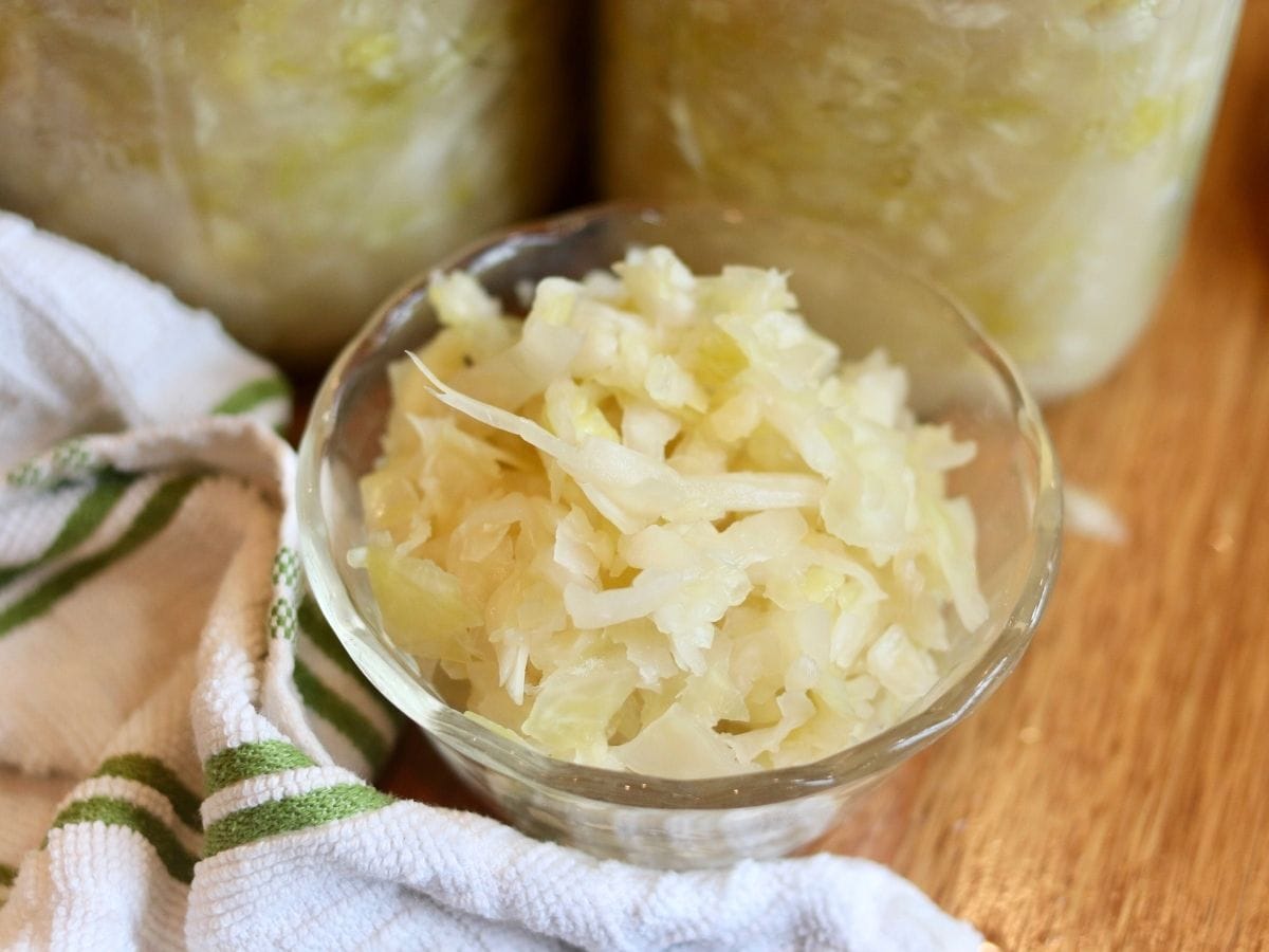 Sauerkraut in asmall bowl.