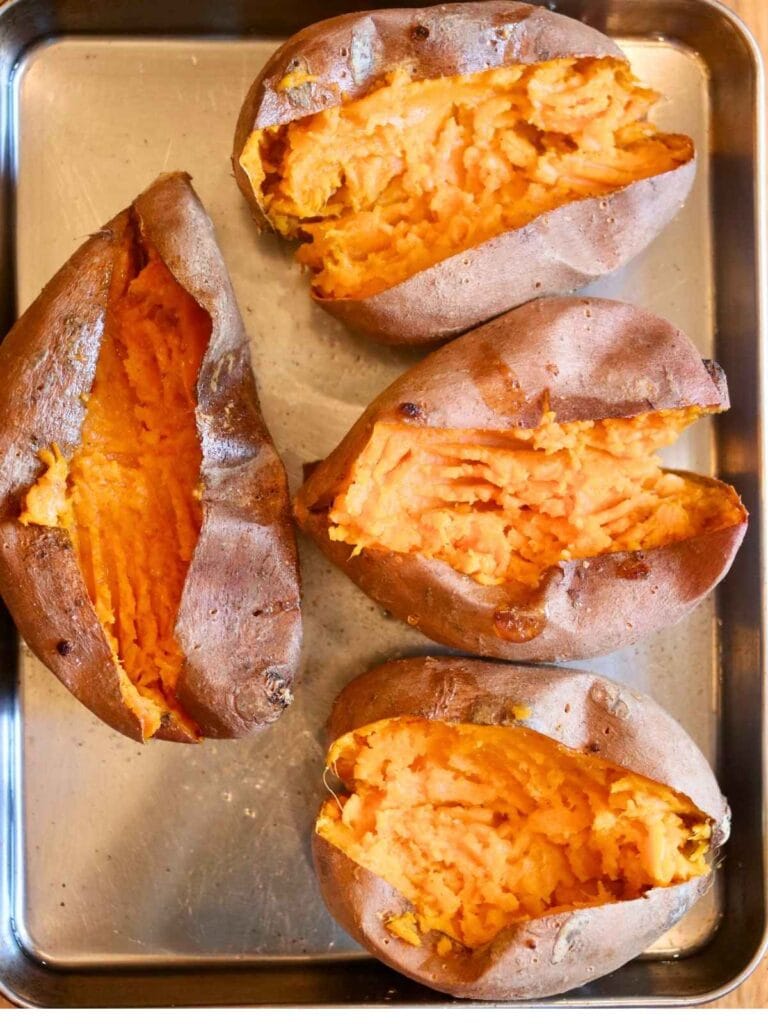 4 sweet potatoes mashed in skins.