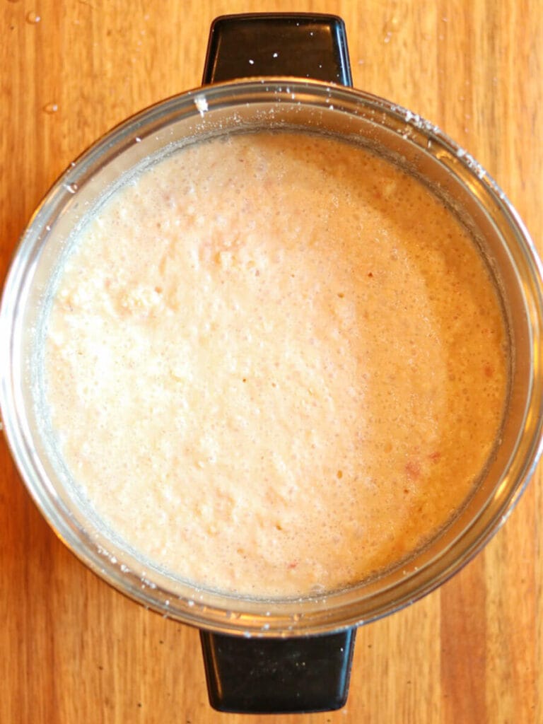 Ground tallow in a stockpot with water and salt.