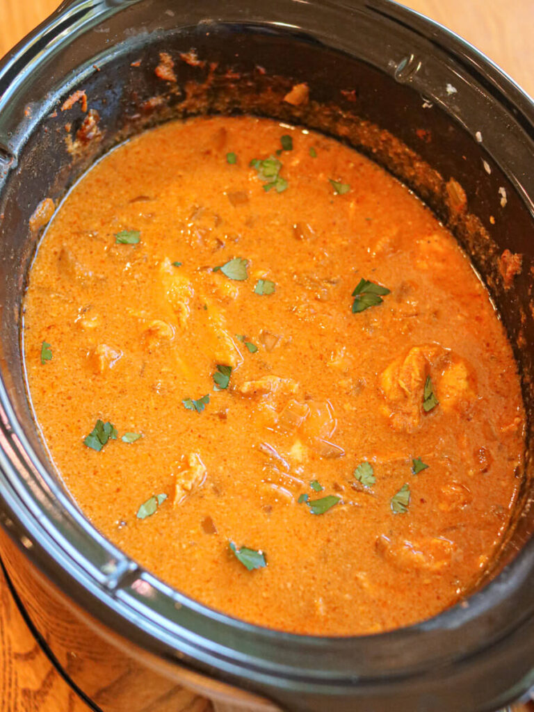 Indian chicken curry in a slow cooker.